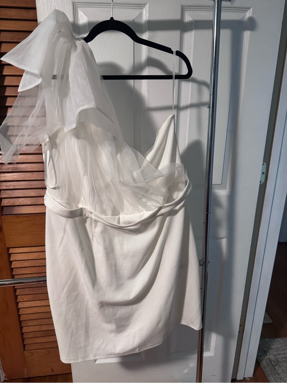 Women's White One-Shoulder Dress with Sheer Bow Detail